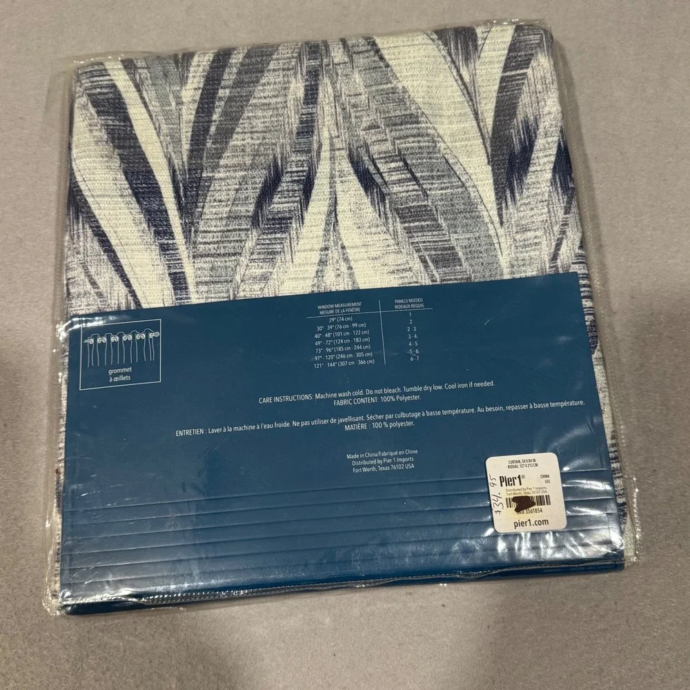 Pier 1‎ Viola Plume Curtain Panel Unisex 50x84 Blue Botanical Grommet 3561854
